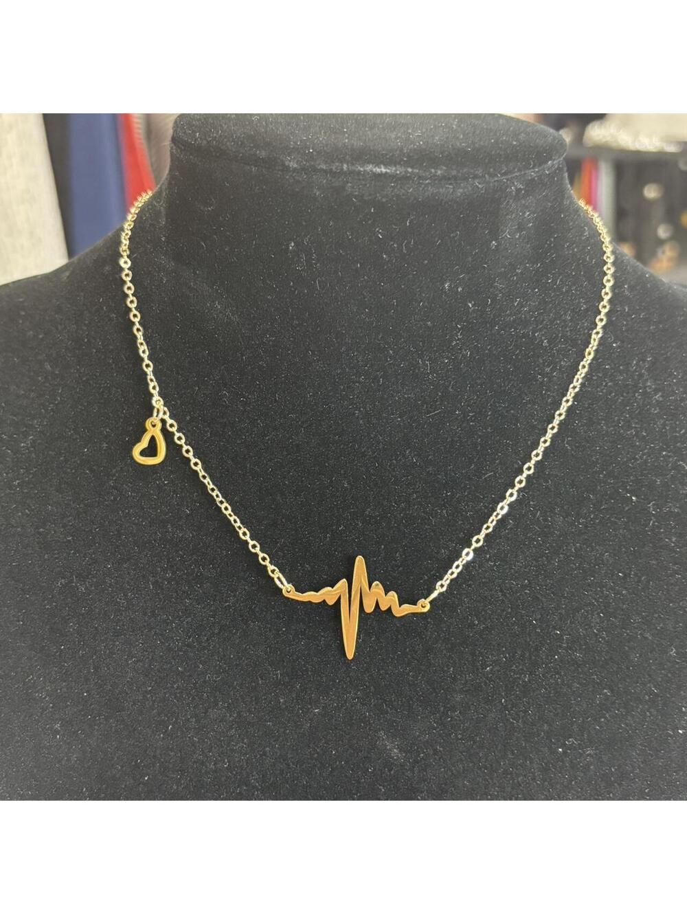 Gold Tone Heartbeat Pendant Necklace